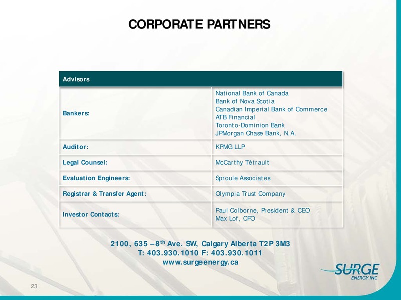 INVESTOR PRESENTATION – Surge Energy Inc – slide 22