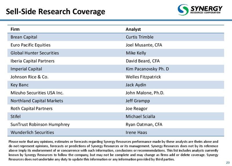 June 2014 Corporate Presentation – SRC Energy Inc – slide 23