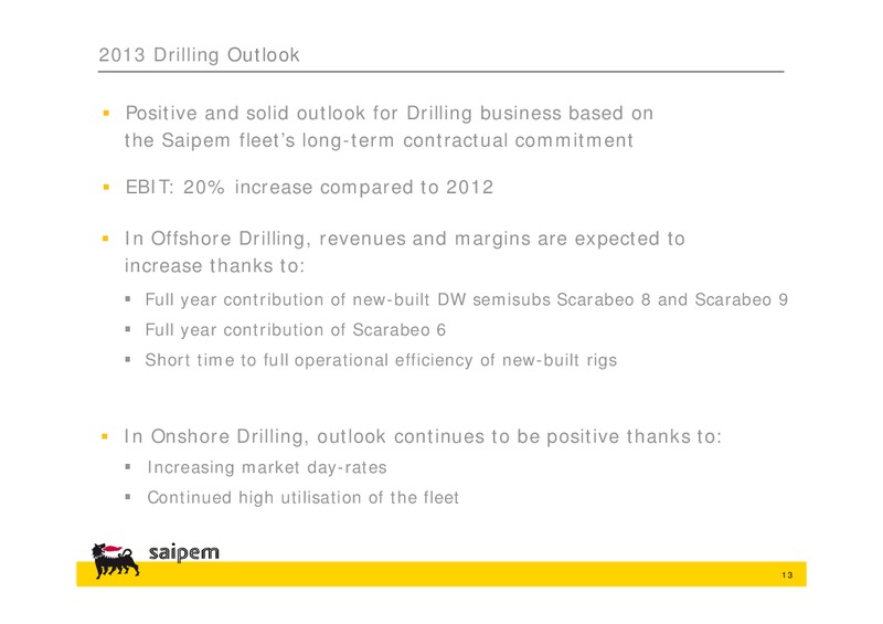 2012 GUIDANCE REVIEW AND 2013 OUTLOOK – Saipem Spa – slide 12