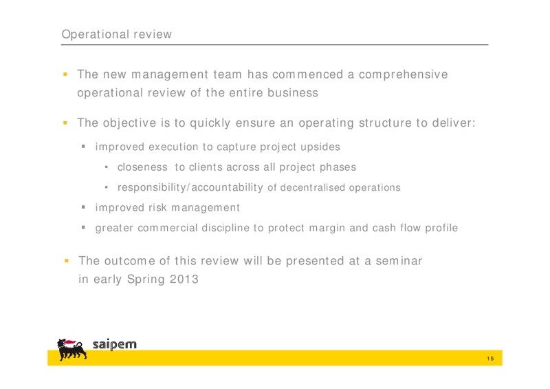 2012 GUIDANCE REVIEW AND 2013 OUTLOOK – Saipem Spa – slide 14