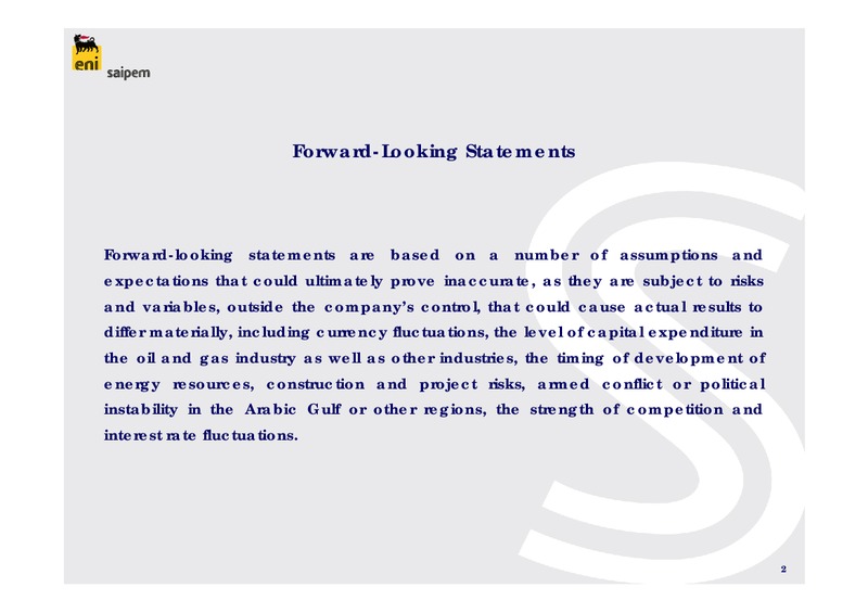 FULL YEAR 2009 RESULTS – Saipem Spa – slide 2