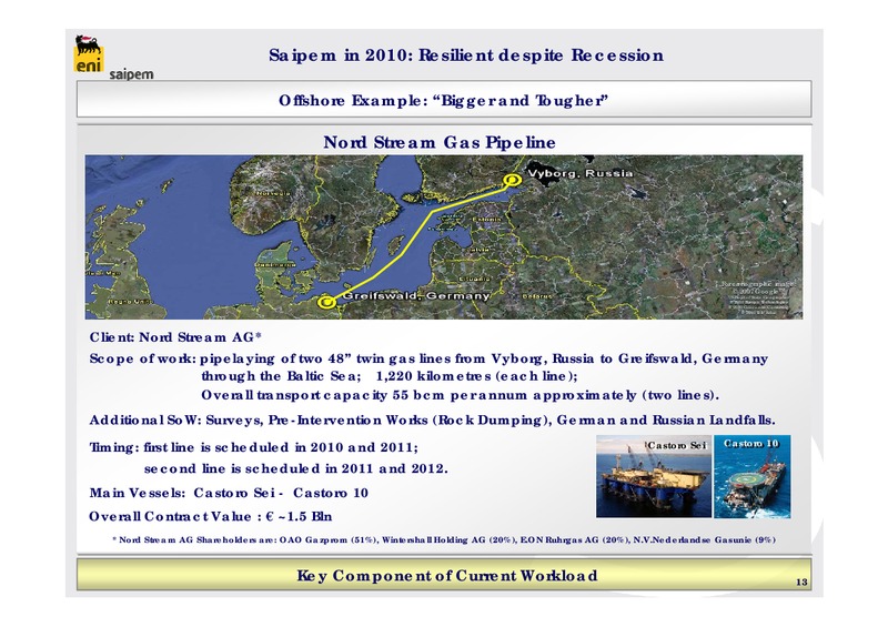 FULL YEAR 2009 RESULTS – Saipem Spa – slide 13