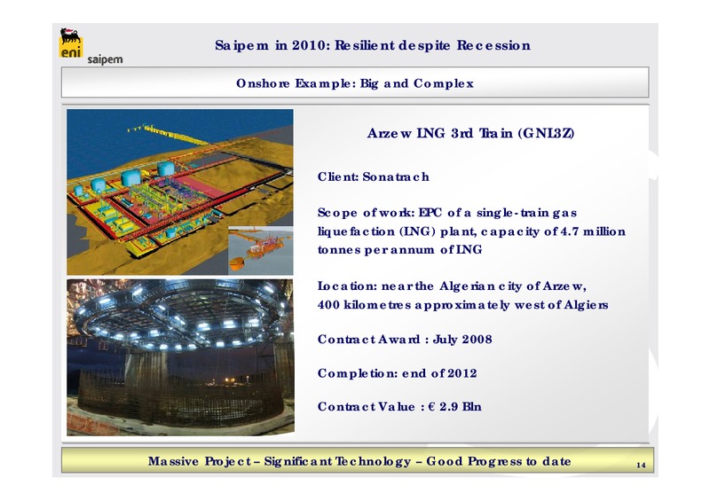 FULL YEAR 2009 RESULTS – Saipem Spa – slide 14
