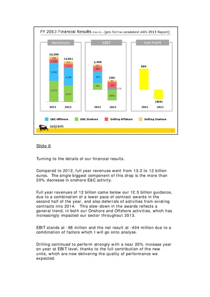 2013 EARNINGS CALL – Saipem Spa – slide 7