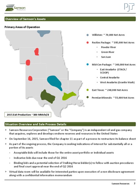 February 2016 Investor Presentation – Samson Resources Company – slide 2