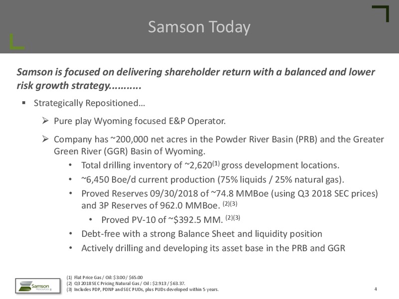 December 2018 Investor Presentation – Samson Resources II LLC – slide 3