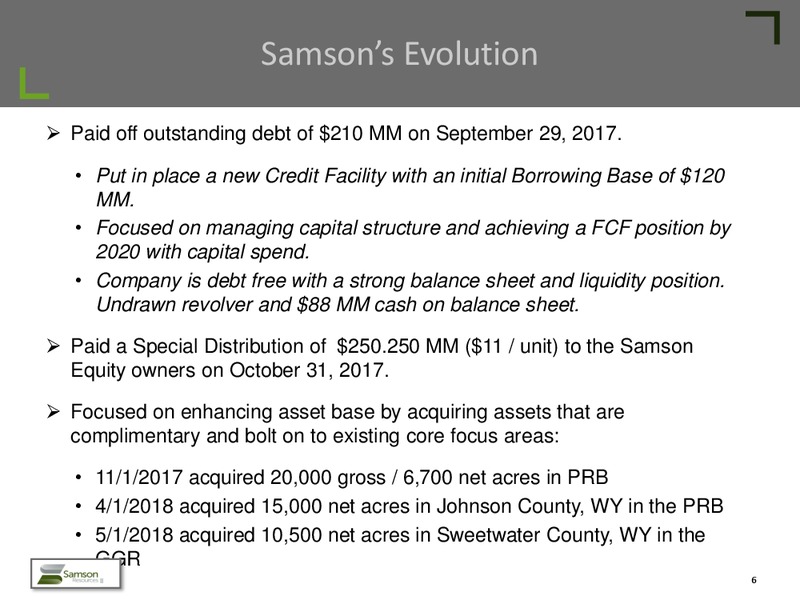 August 2018 Enercom Conference – Samson Resources II LLC – slide 5