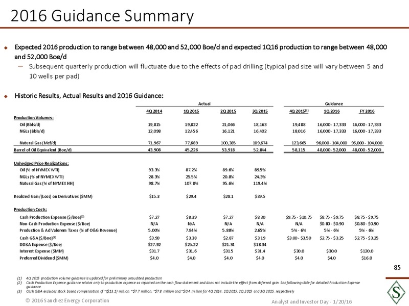January 2016 Analyst Day – Sanchez Energy Corp – slide 84