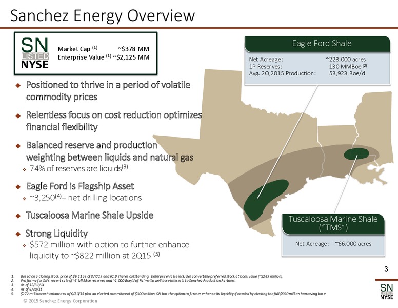 August 2015 Investor Presentation – Sanchez Energy Corp – slide 2