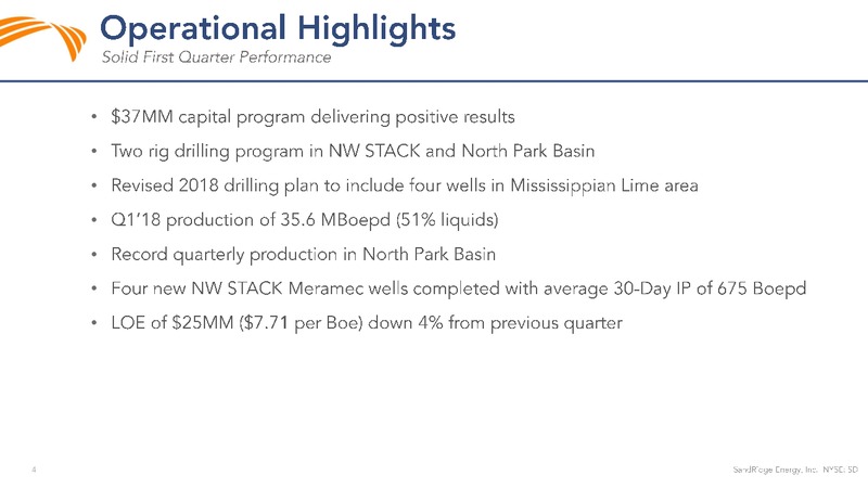 1Q 2018 Earnings Presentation – Sandridge Energy, Inc. – slide 3