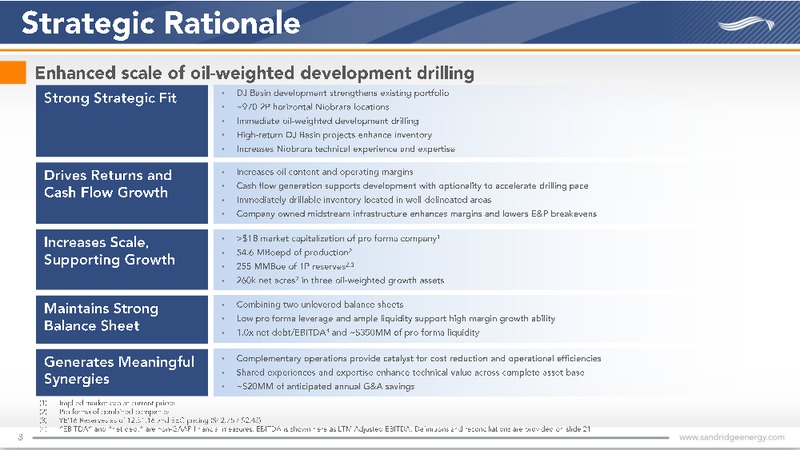 Bonanza Creek Acquisition November 2017 – Sandridge Energy, Inc. – slide 6