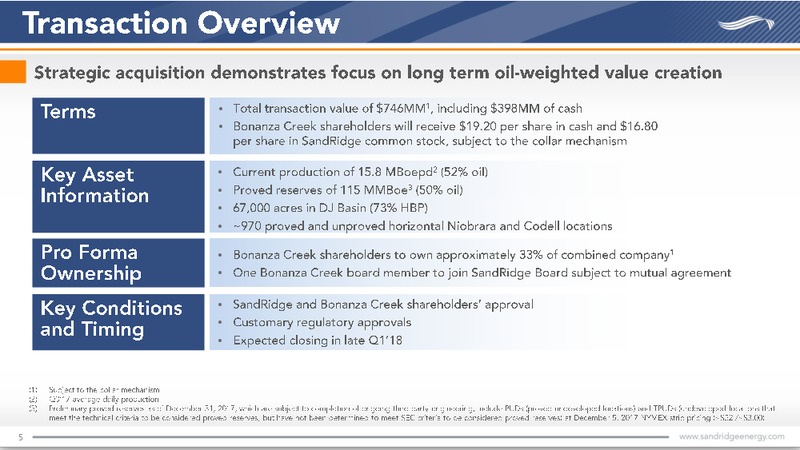 Acquisition of Bonanza Creek Energy – Sandridge Energy, Inc. – slide 3