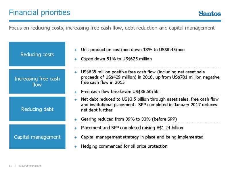 2016 Full Year Results – Santos Limited – slide 10