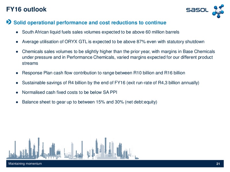 September 2015 Investor Presentation – Sasol Limited – slide 20
