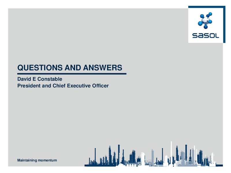 September 2015 Investor Presentation – Sasol Limited – slide 26