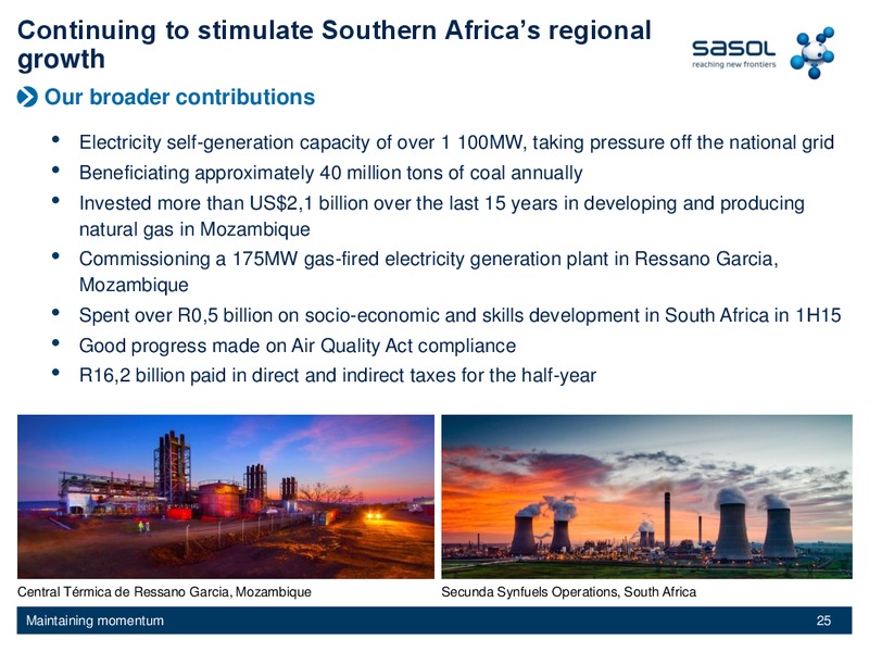 H1 2015 EARNINGS CALL – Sasol Limited – slide 24