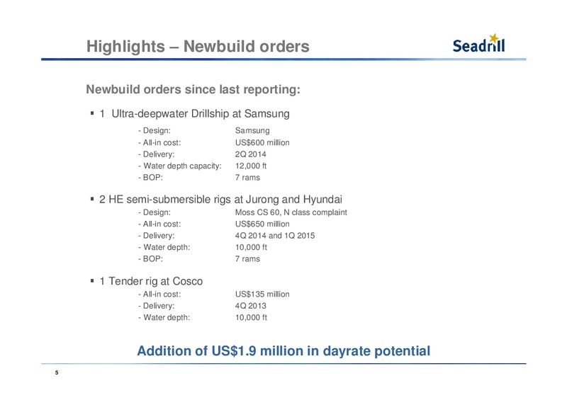 Q1 2012 EARNINGS CALL – Seadrill Limited – slide 5
