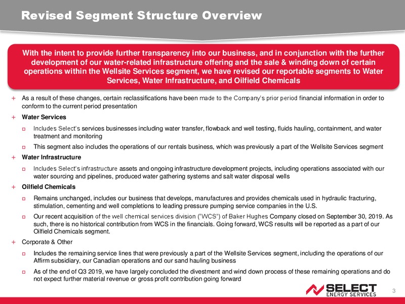 3Q 2019 Earnings Presentation – Select Energy Services – slide 2