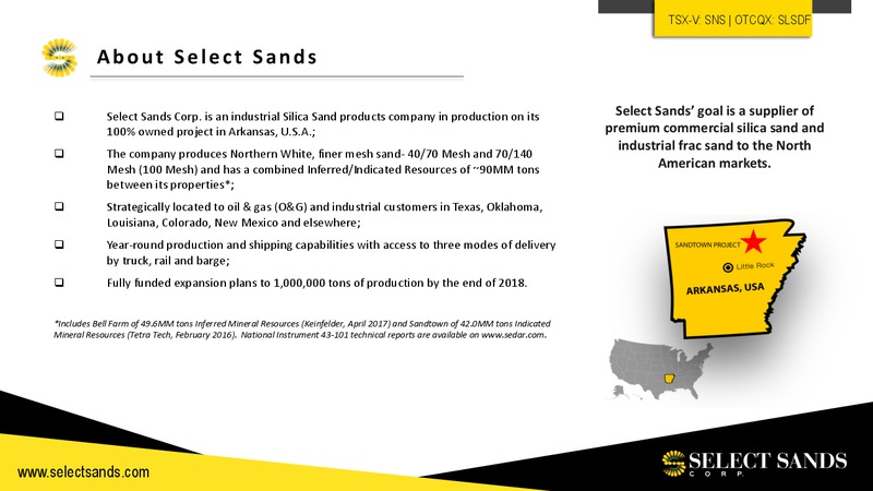 August 2018 Corporate Presentation – Select Sands Corporation – slide 2