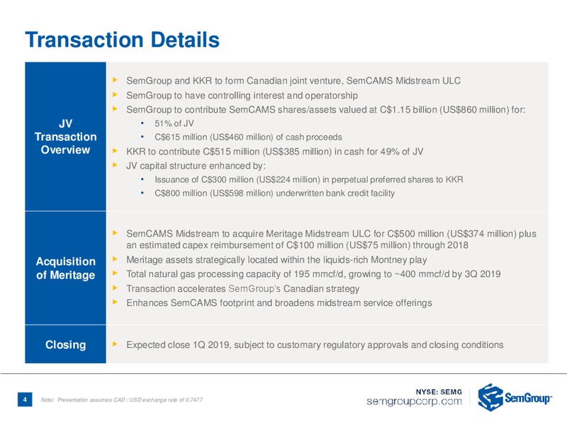 SemGroup and KKR Form Canadian Joint Venture and Acquire Meritage Midstream ULC – Semgroup Corporation – slide 2