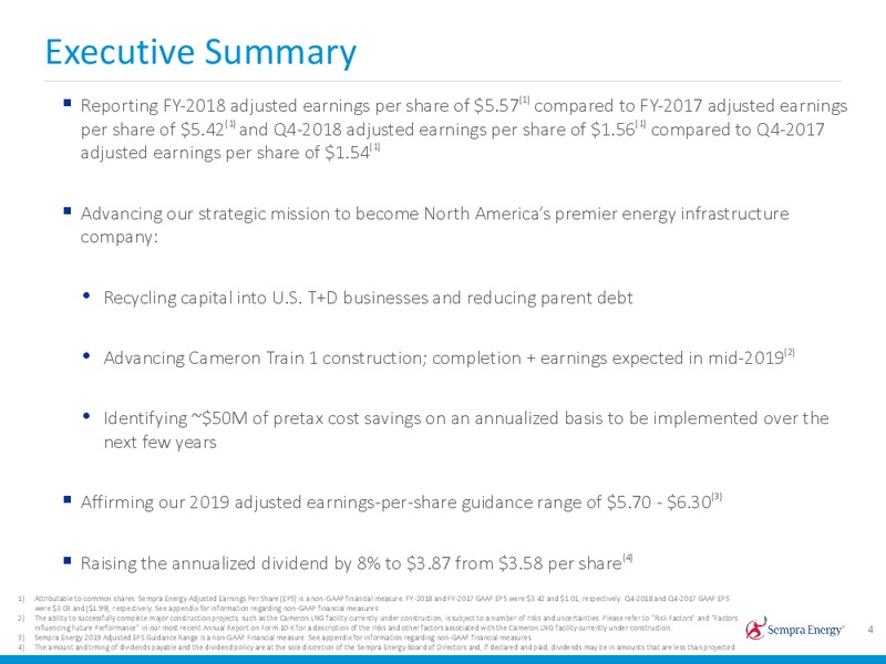 4Q 2018 Earnings Presentation – Sempra Energy – slide 3