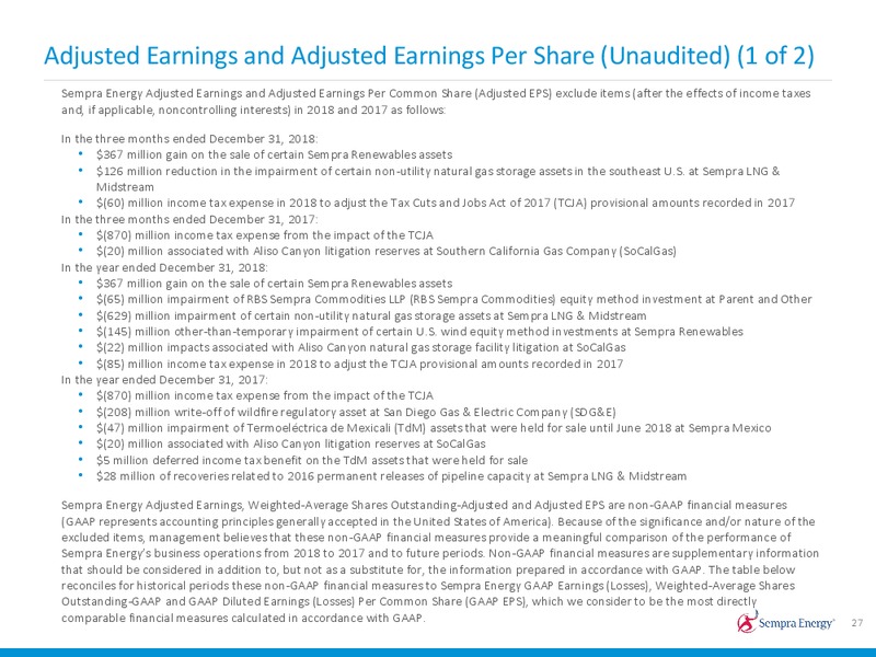 4Q 2018 Earnings Presentation – Sempra Energy – slide 26