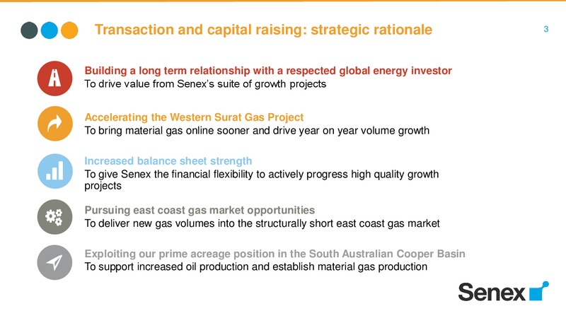 Senex and EIG transaction and capital raising – Senex Energy Ltd. – slide 3