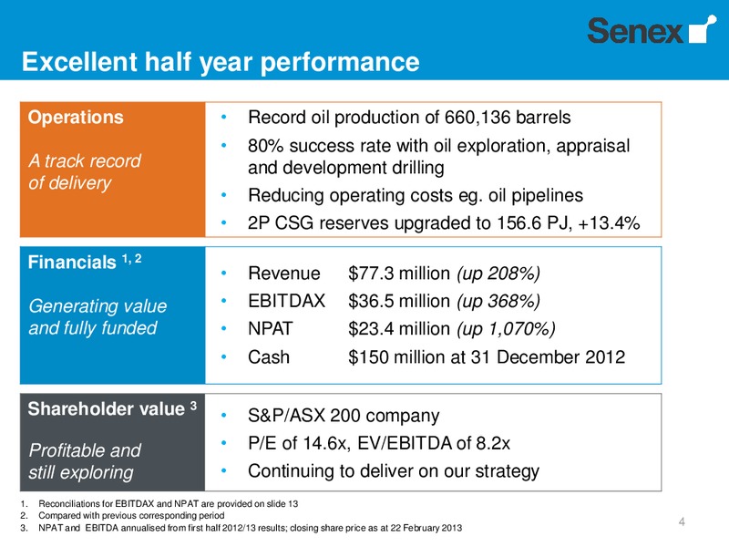 H1 2013 Earnings Call – Senex Energy Ltd. – slide 3