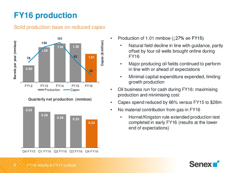 FY 2016 and FY 2017 Outlook – Senex Energy Ltd. – slide 6