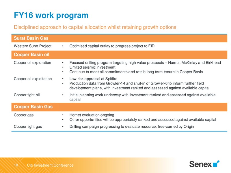Citi Annual Australian and New Zealand Investment Conference – Senex Energy Ltd. – slide 10