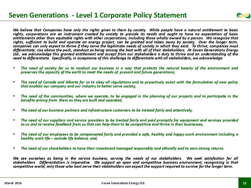 March 2016 Investor Presentation – Seven Generations Energy Ltd – slide 19