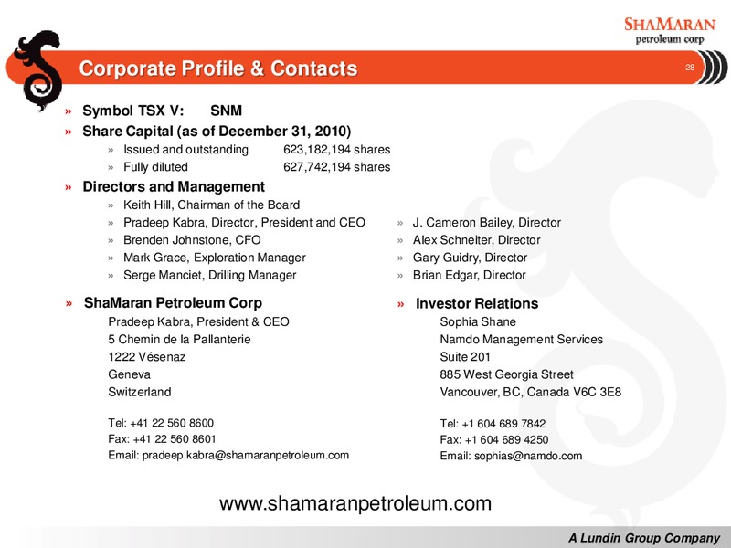TD NEWCREST CONFERENCE – Shamaran Petroleum – slide 28