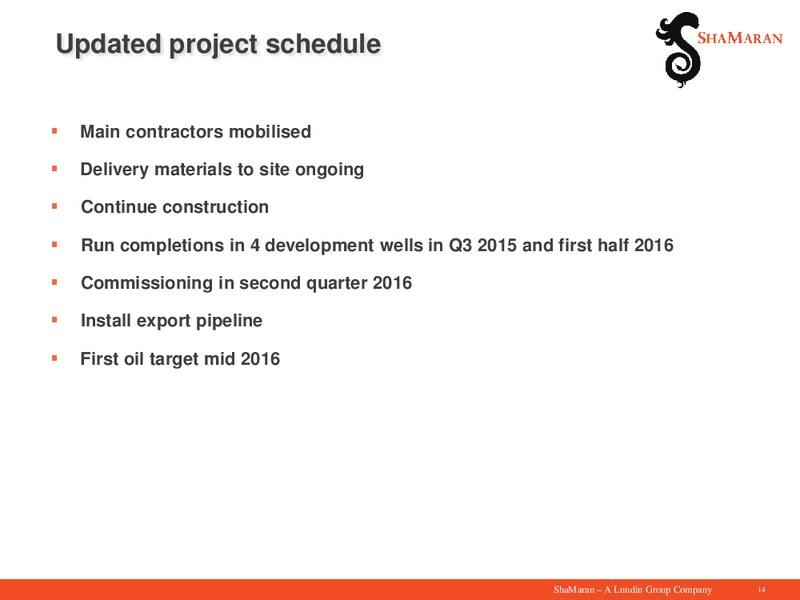 August 2015 Investor Presentation – Shamaran Petroleum – slide 14
