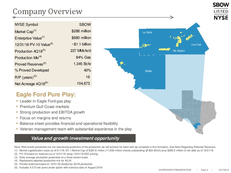 4Q 2018 Earnings Presentation – Silverbow Resources – slide 2