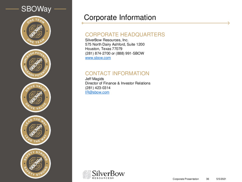 First Quarter 2021 Presentation – Silverbow Resources – slide 35