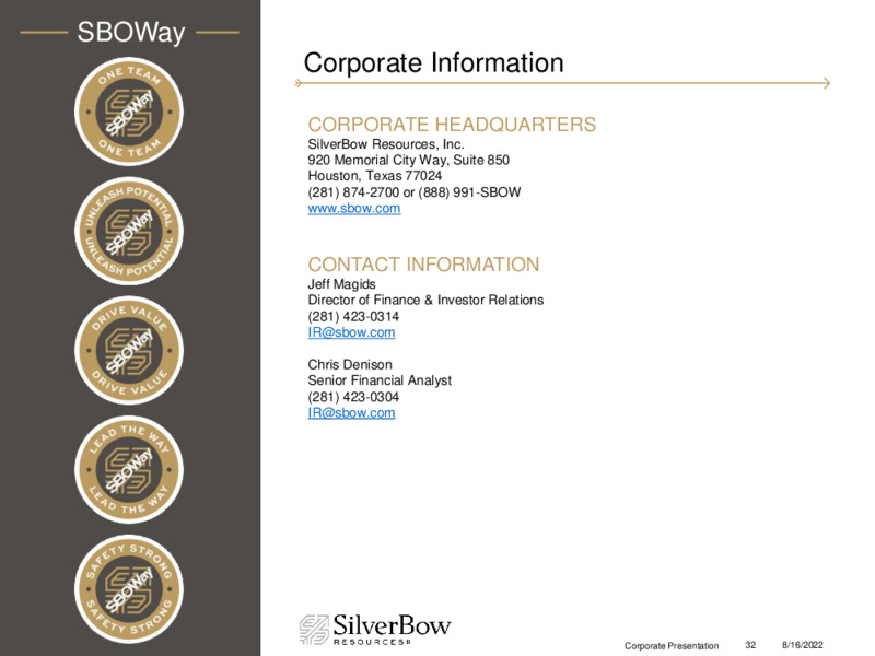 2Q22 Earnings – Silverbow Resources – slide 31