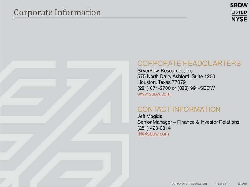 2Q 2019 Earnings Presentation – Silverbow Resources – slide 31