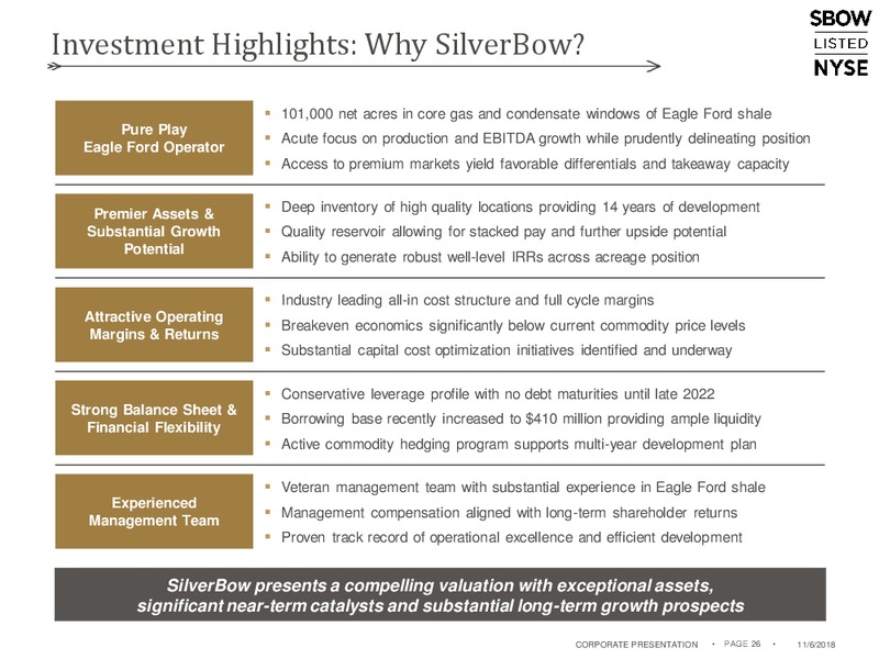 November 2018 Corporate Presentation – Silverbow Resources – slide 25