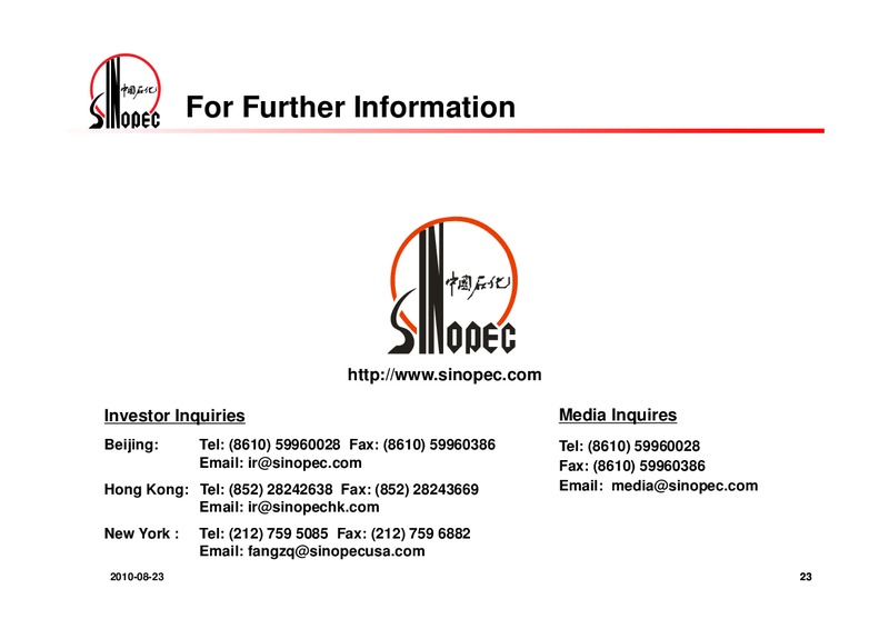 2010 INTERIM RESULTS – Sinopec – slide 24