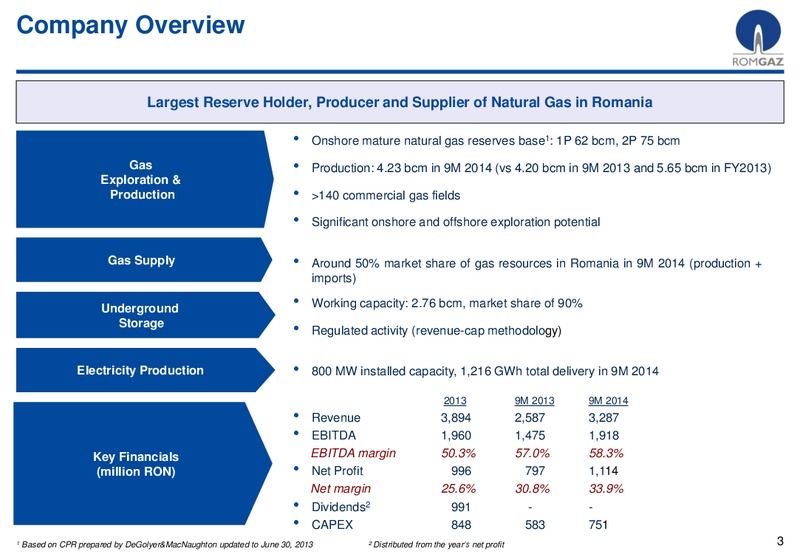 9 MONTHS 2014 RESULTS – S.N.G.N. RomGaz S.A. – slide 2