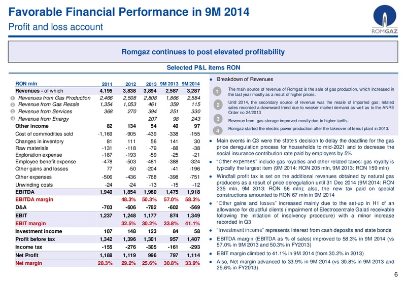 9 MONTHS 2014 RESULTS – S.N.G.N. RomGaz S.A. – slide 5