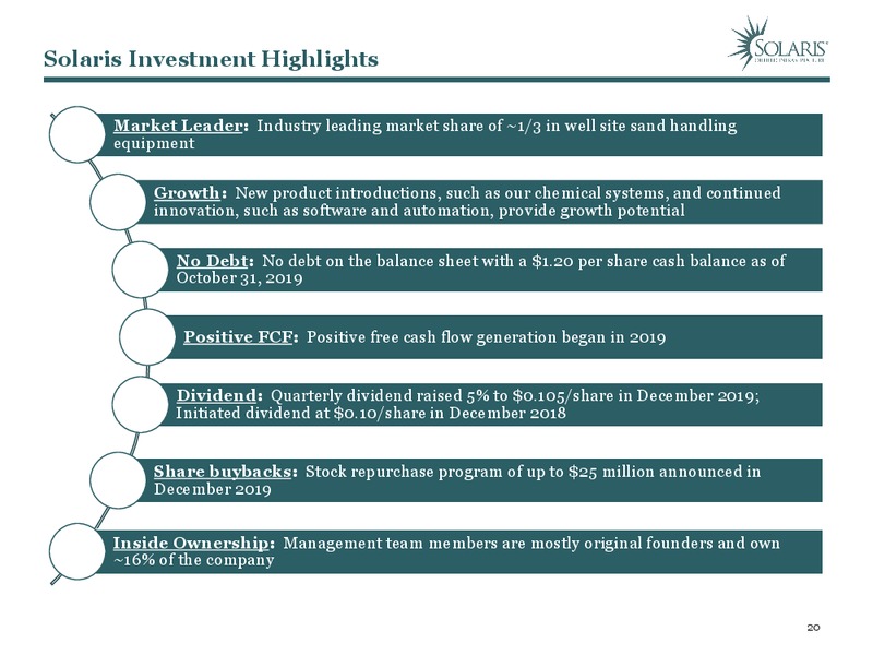 January 2020 Investor Presentation – Solaris Oilfield Infrastructure, Inc. – slide 19