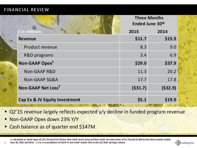 Q2 2015 – Solazyme – slide 10