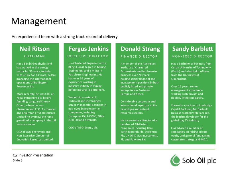 Q2 2015 Investor Presentation – Solo Oil Plc – slide 4