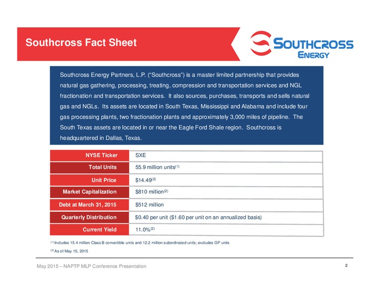 NAPTP MLP Investor Conference – Southcross Energy Partners, L.P. – slide 2