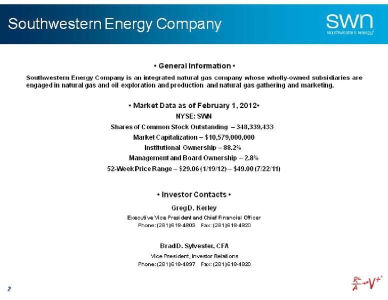Credit Suisse Energy Summit – Southwestern Energy Co. – slide 2