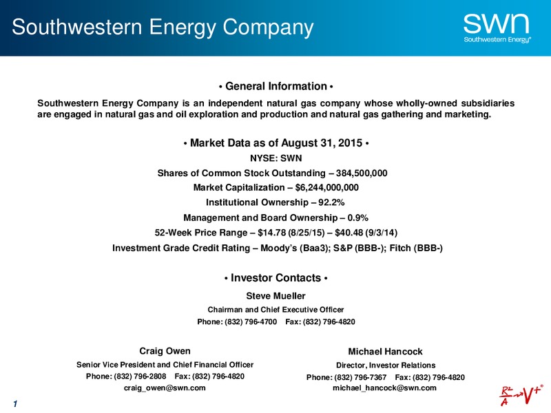 September 2015 Investor Presentation – Southwestern Energy Co. – slide 2