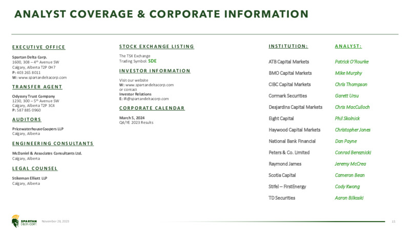 November 2023 Investor Presentation – Spartan Delta Corp. – slide 15