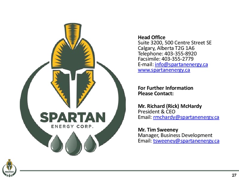 January 2018 Corporate Presentation – Spartan Energy Corp. – slide 27