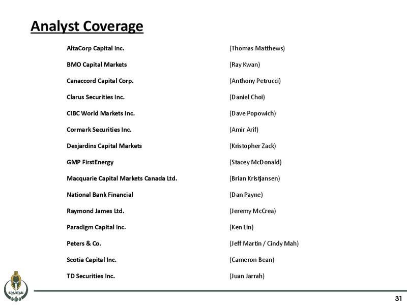 September 2017 Corporate Presentation – Spartan Energy Corp. – slide 31